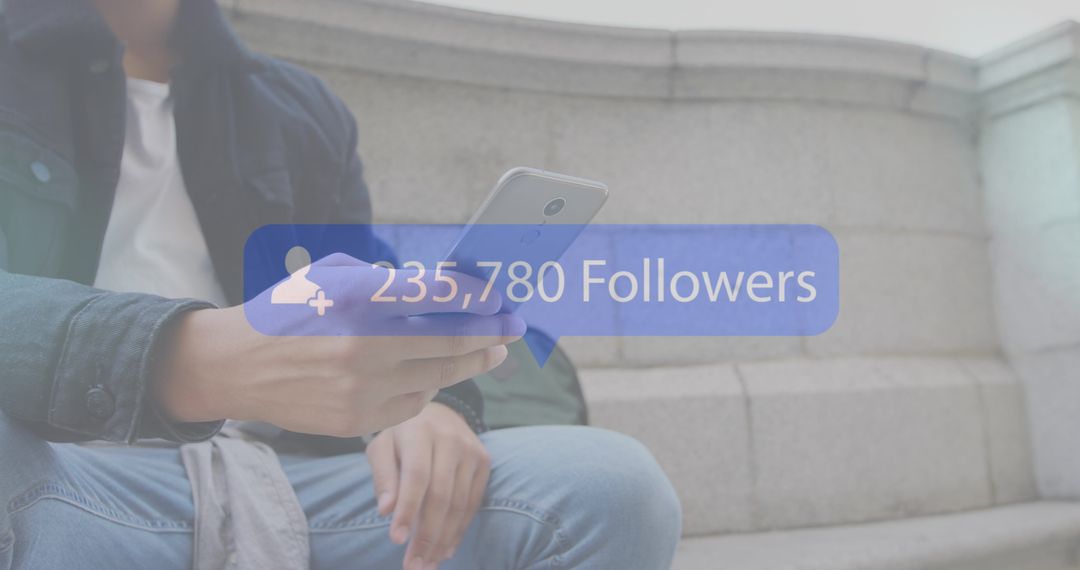 Man on Smartphone with Follower Count Overlay