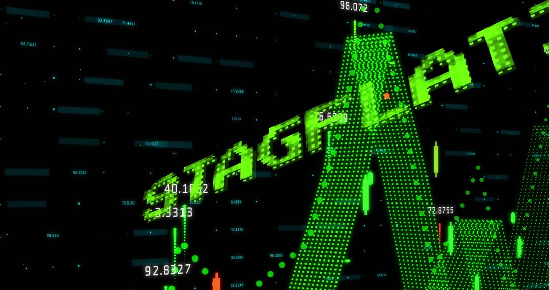 3D Stagflation Text in Futuristic Economic Data Display