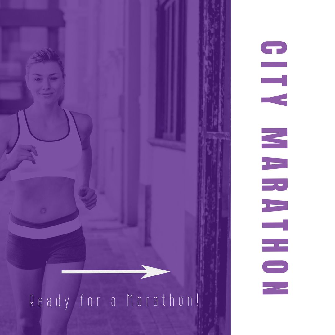 Caucasian Woman Enthusiastically Running Urban Marathon