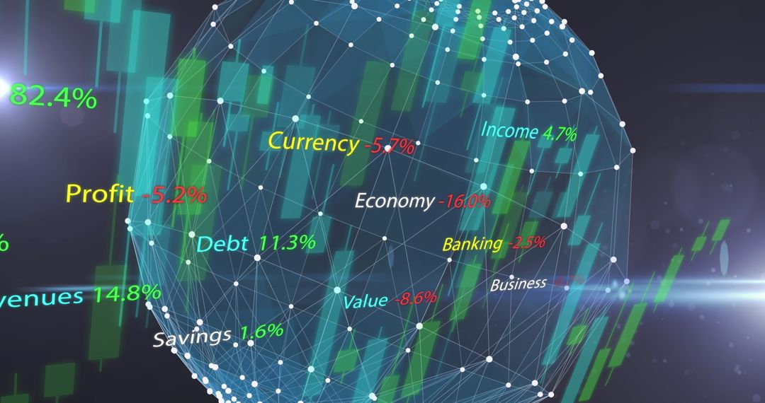 Digital Sphere with Finance Metrics Analysis Floating in Space