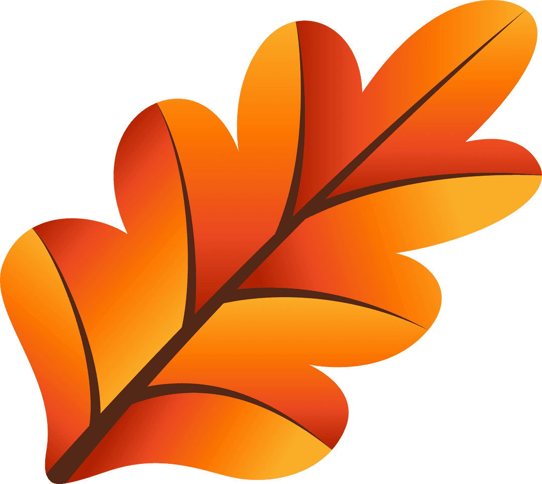 Autumn Oak Leaf with Warm Gradient on Transparent Background