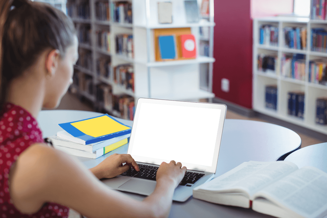 Student in Library with Laptop and Open Books, Screen Transparent - Download Free Stock Images Pikwizard.com
