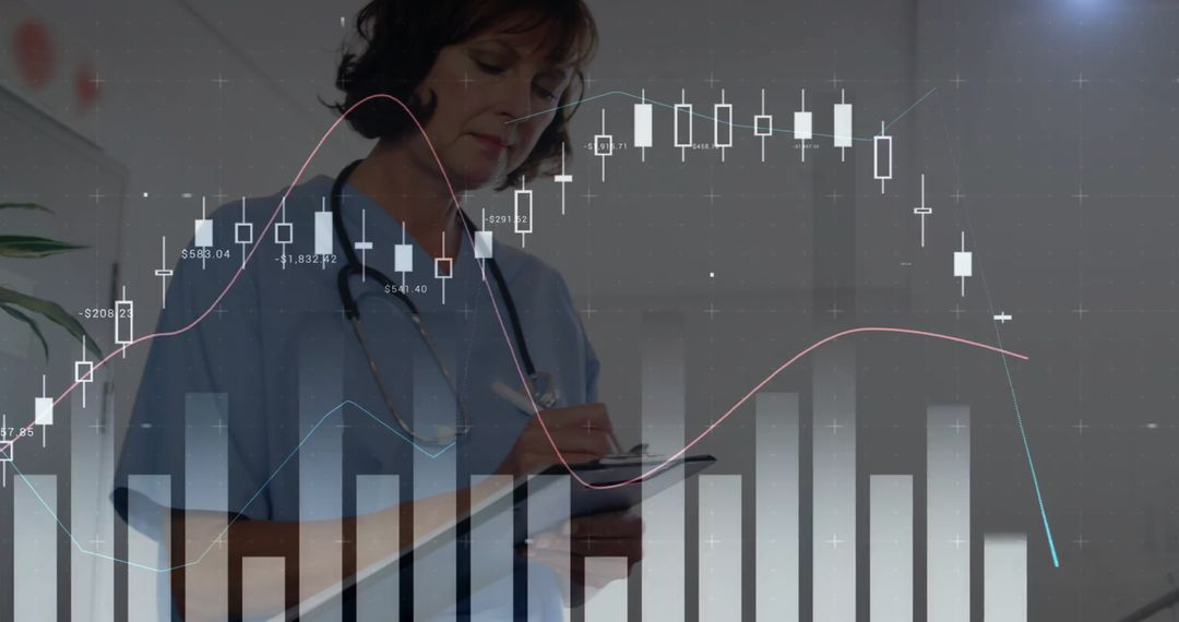 Caucasian Doctor Analyzing Financial Charts for Healthcare Insights