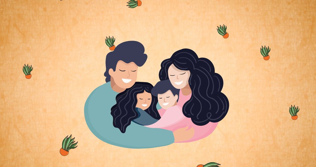 Illustrated Family Hugging with Warm Background Design