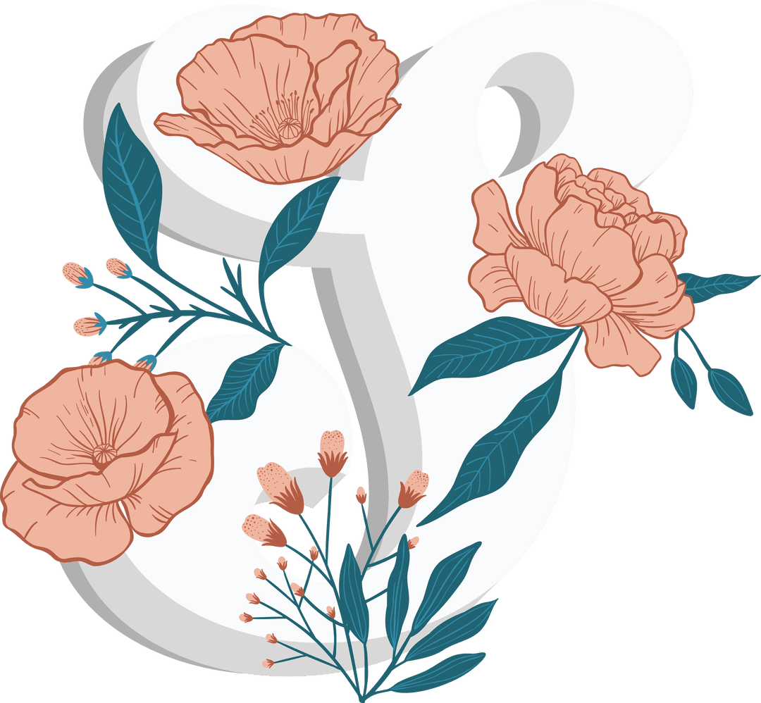 Elegant Floral Design Over Abstract Shapes on Transparent Background