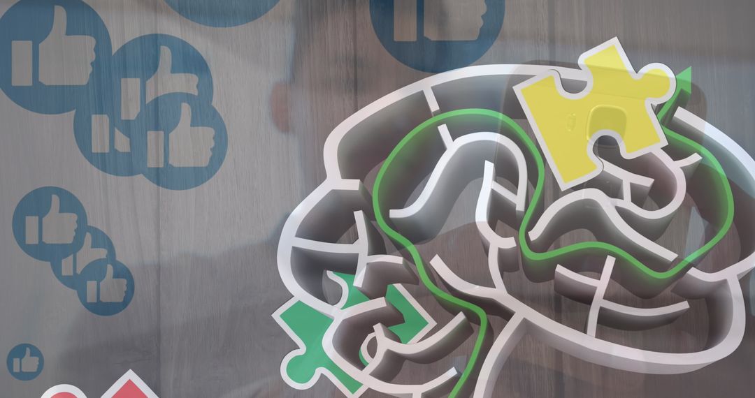 Puzzle Piece Brain Overlay Man with Smartphone for Autism Awareness