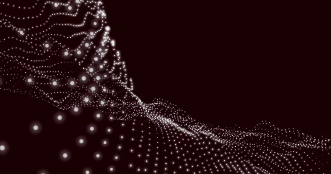 Abstract Digital Wave Moving White Particles Black Background