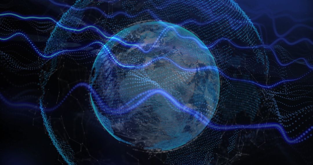 Futuristic Globe with Digital Waves and Dots Illustrating Global Connectivity