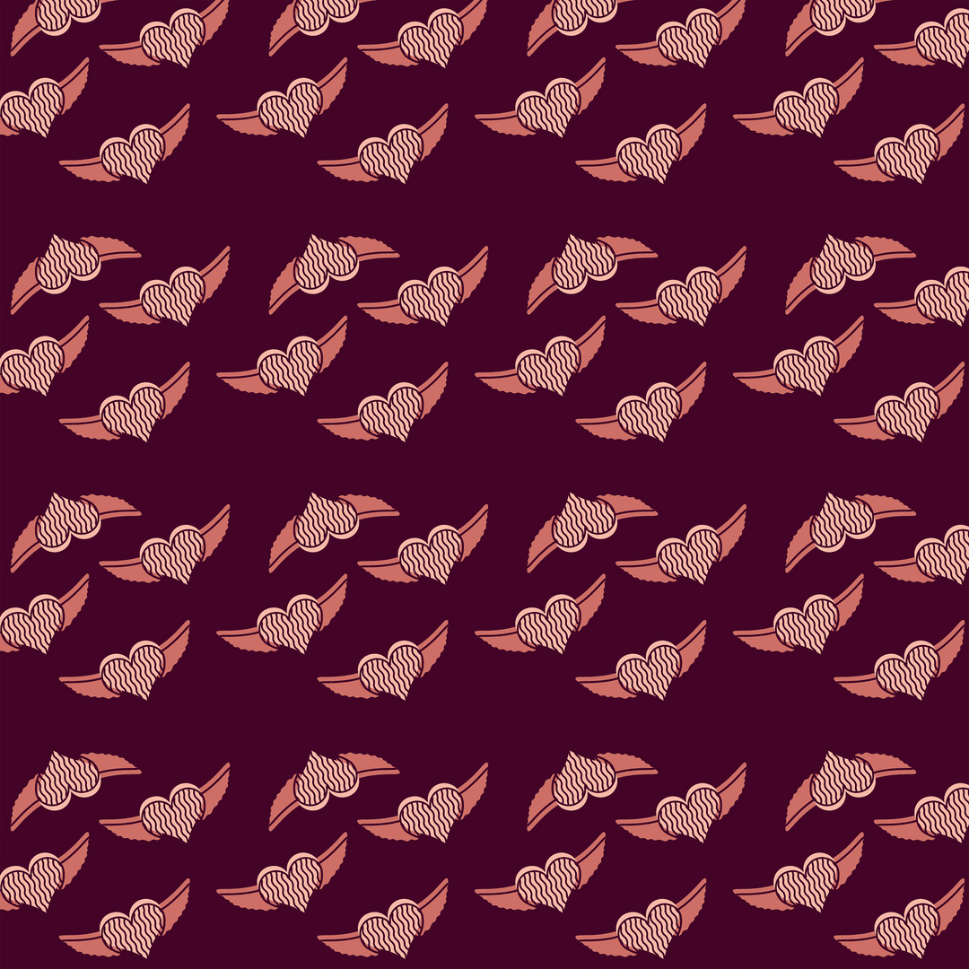 Winged Hearts Pattern on Transparent Background