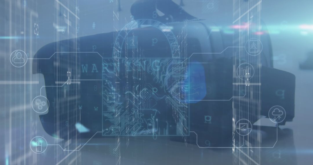 Padlock Security Overlay on Virtual Reality Headset Representing Data Protection