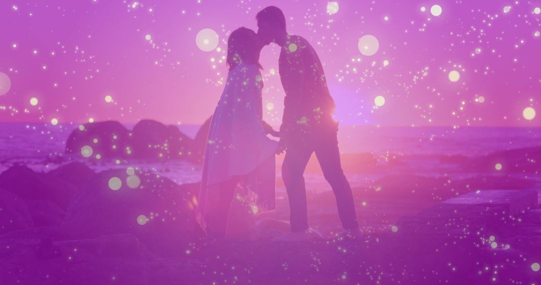 Romantic Moment With Stars Over Diverse Couple By Ocean