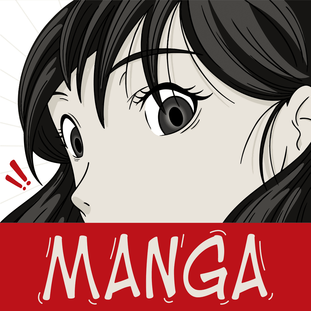 Surprised Manga Character Face with Exclamations on Transparent Surface