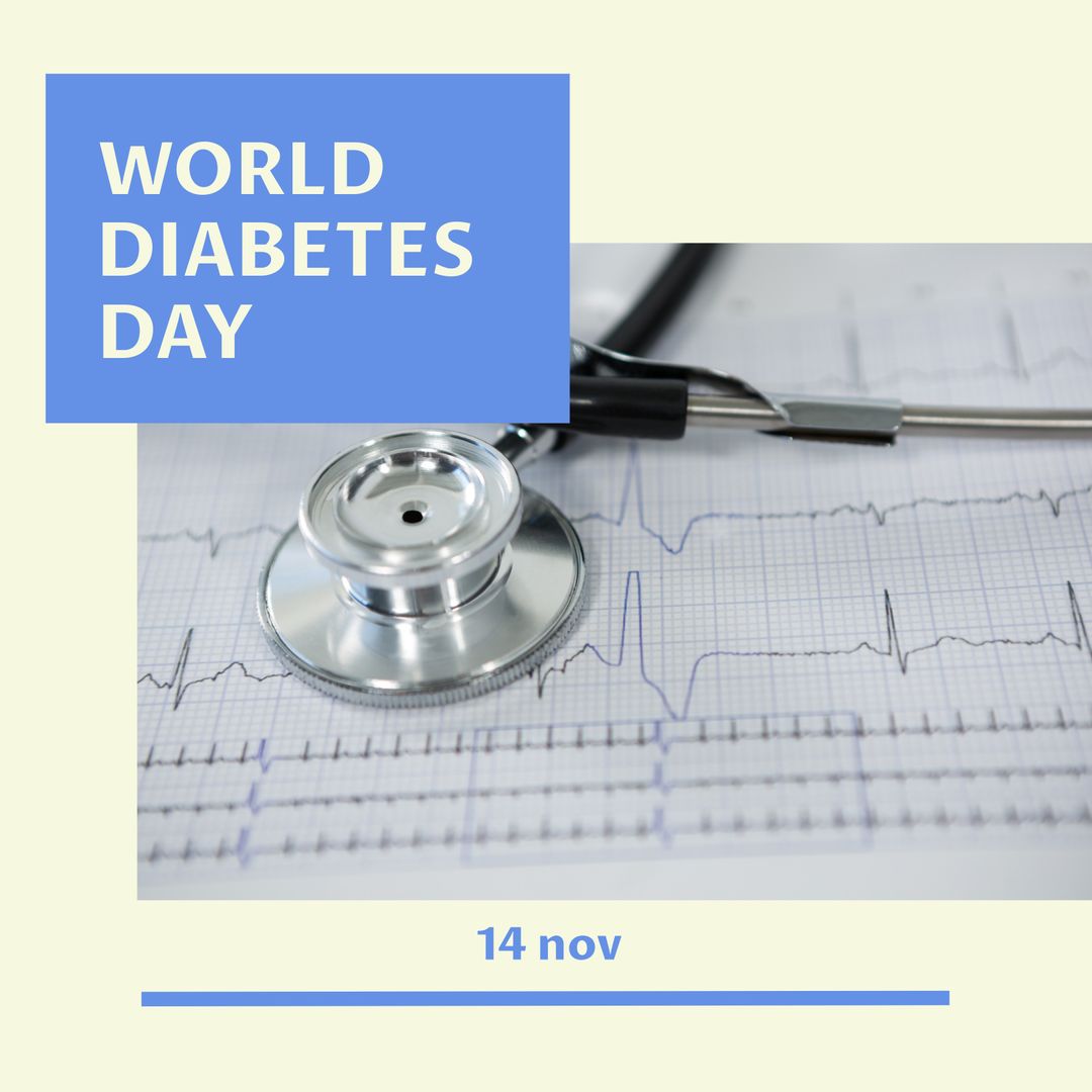 World Diabetes Day Awareness with Stethoscope on ECG Document