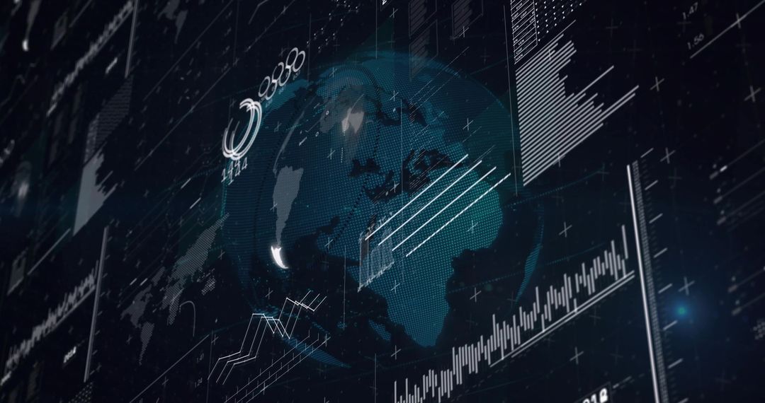 Rotating Digital Globe with Futuristic Data Analytics Overlay
