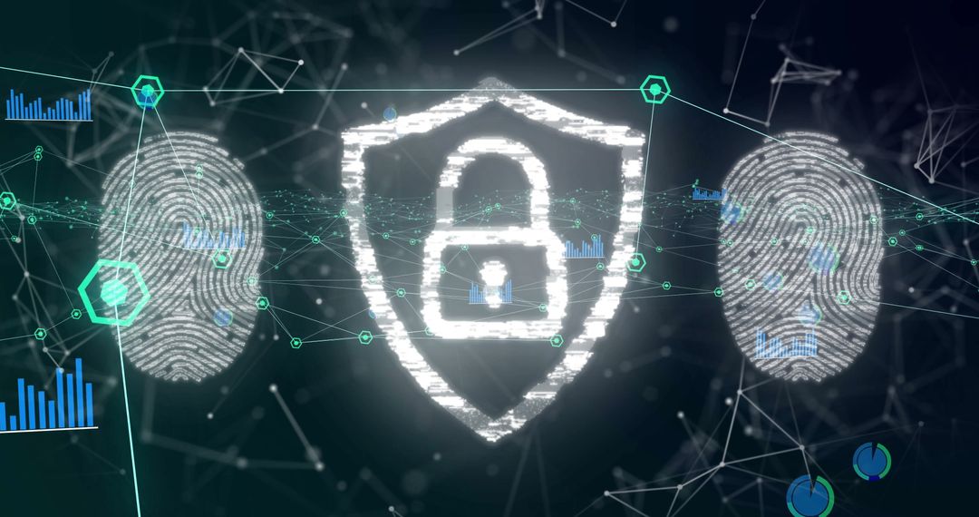 Digital Security Concept with Lock and Fingerprints on Network Background