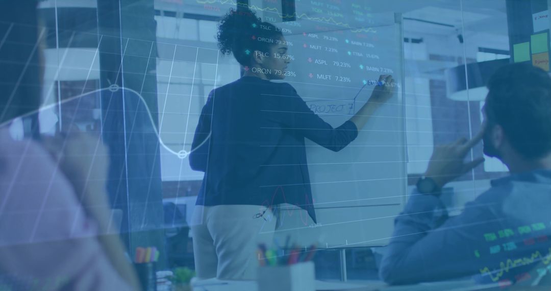 Businesswoman Analyzing Data with Team, Financial Strategy Concept