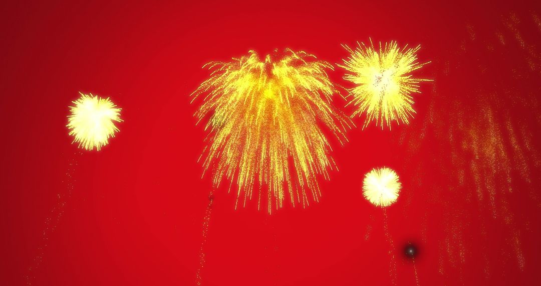 Digital Firework Burst Over Bright Red Background