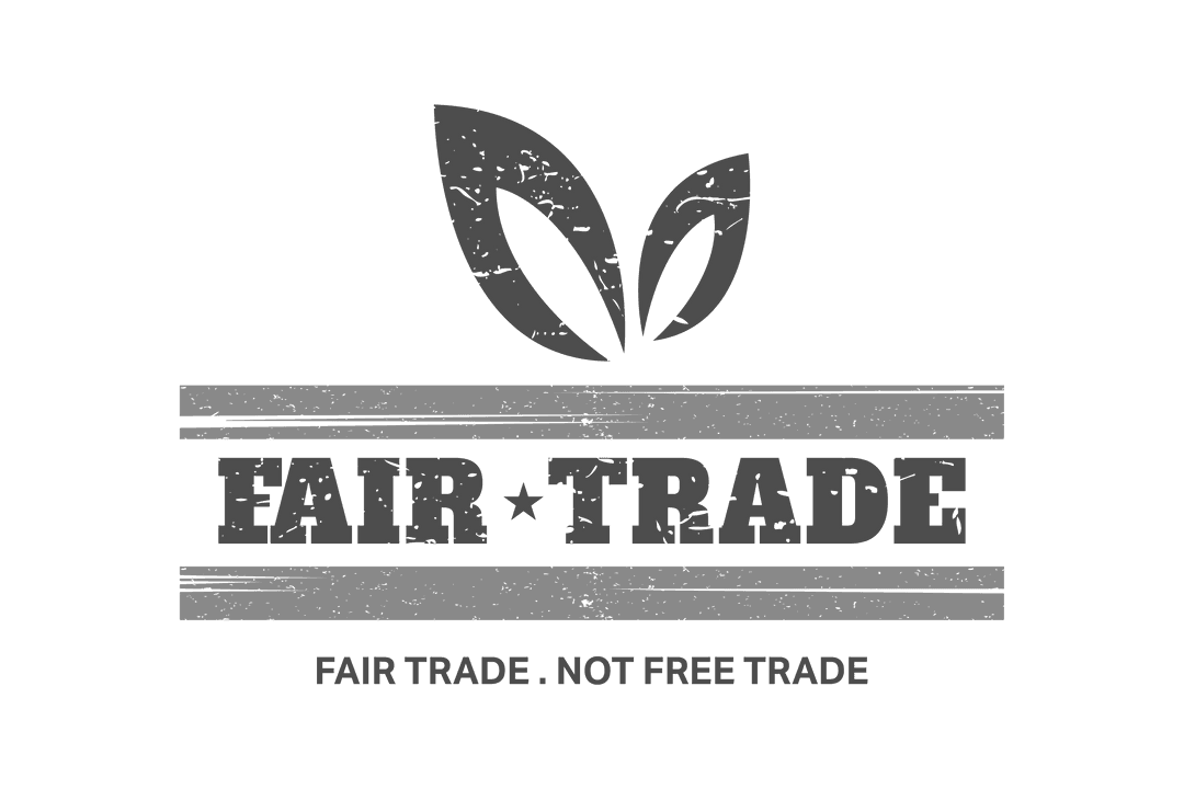 Fair Trade Text with Leaf Symbol on Transparent Background