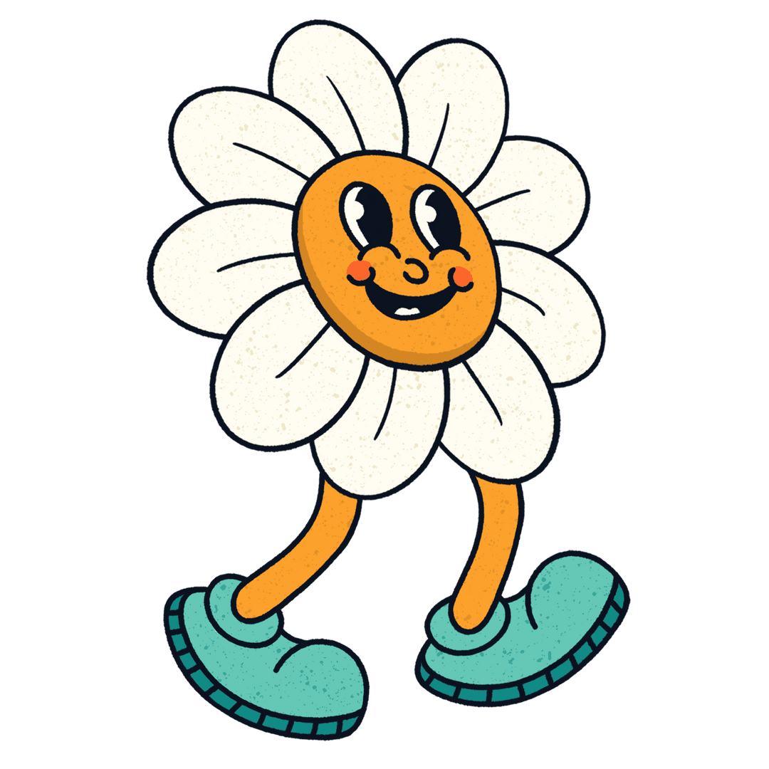Whimsical Cartoon Daisy with Teal Sneakers on a Transparent Background