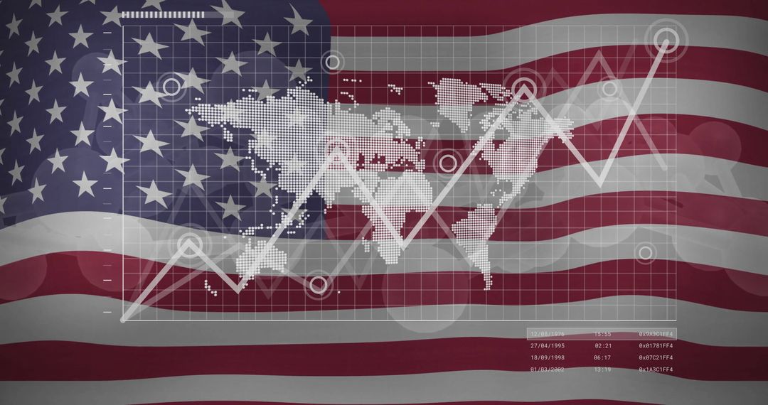 Global Economic Data Analysis Assembly on American Flag