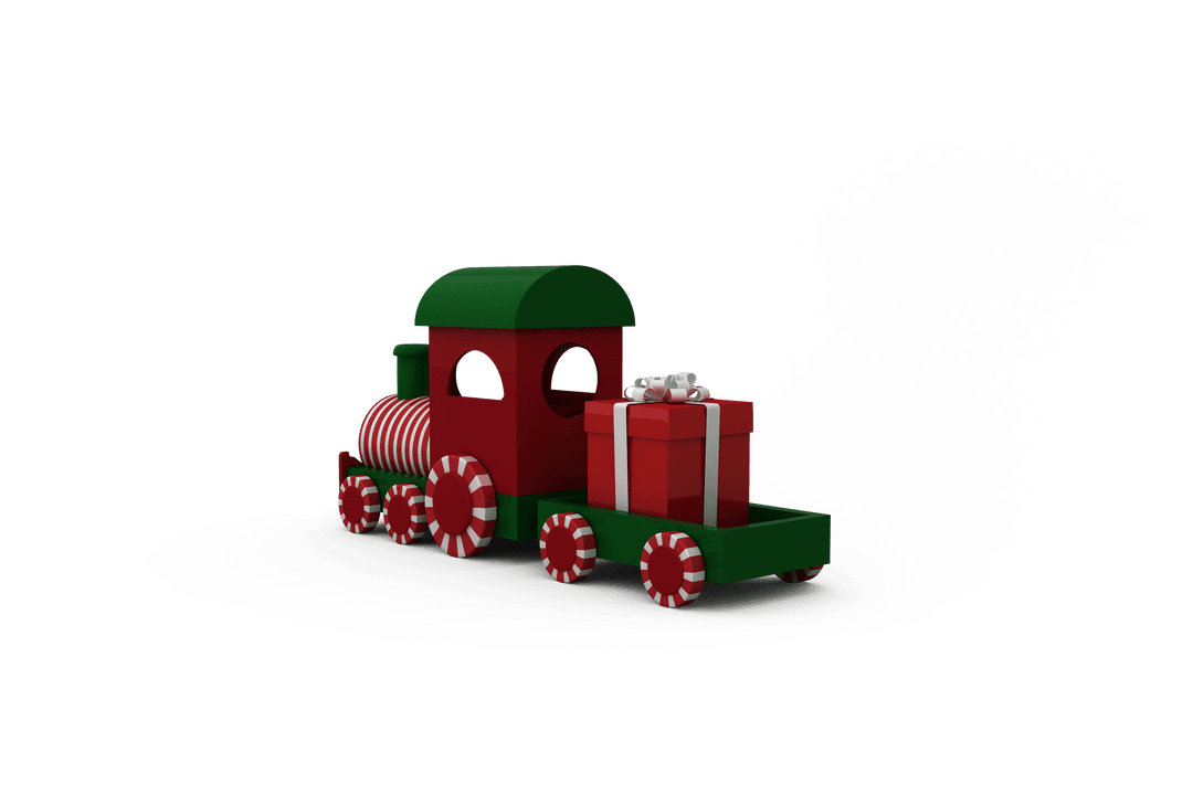 Festive Train with Gift on Transparent Background