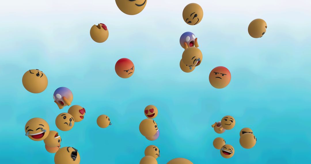 Floating Emoji Faces on Blue Gradient Background Expressing Emotions