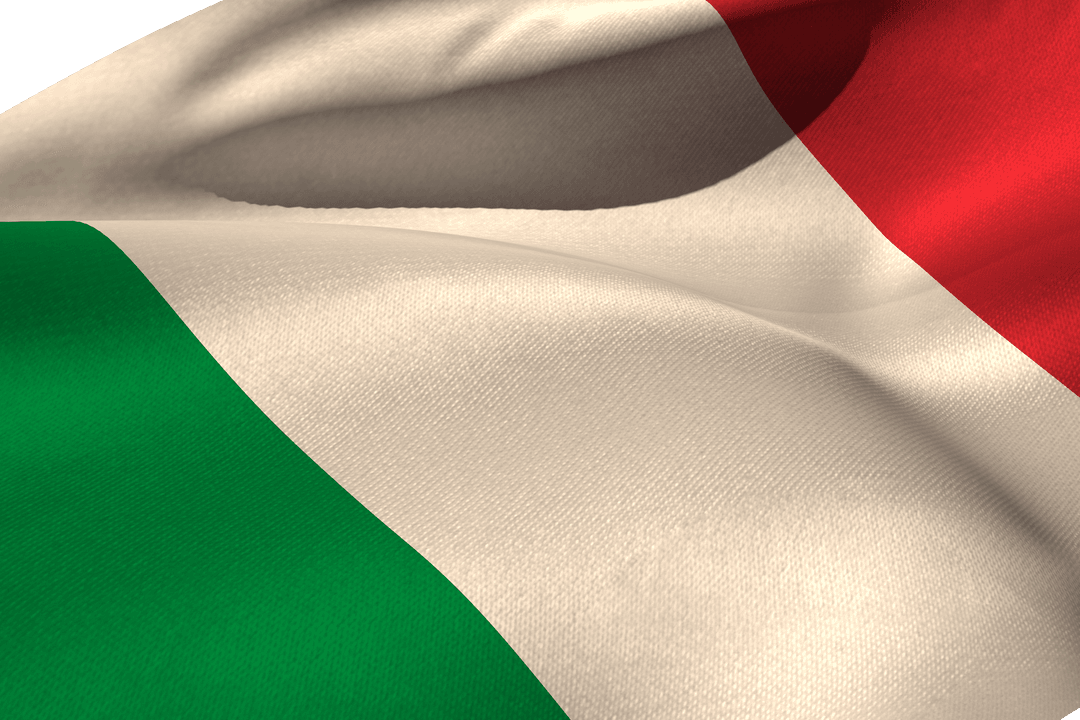 Close-up of Italian Flag Waving with Transparent Ripple Effect