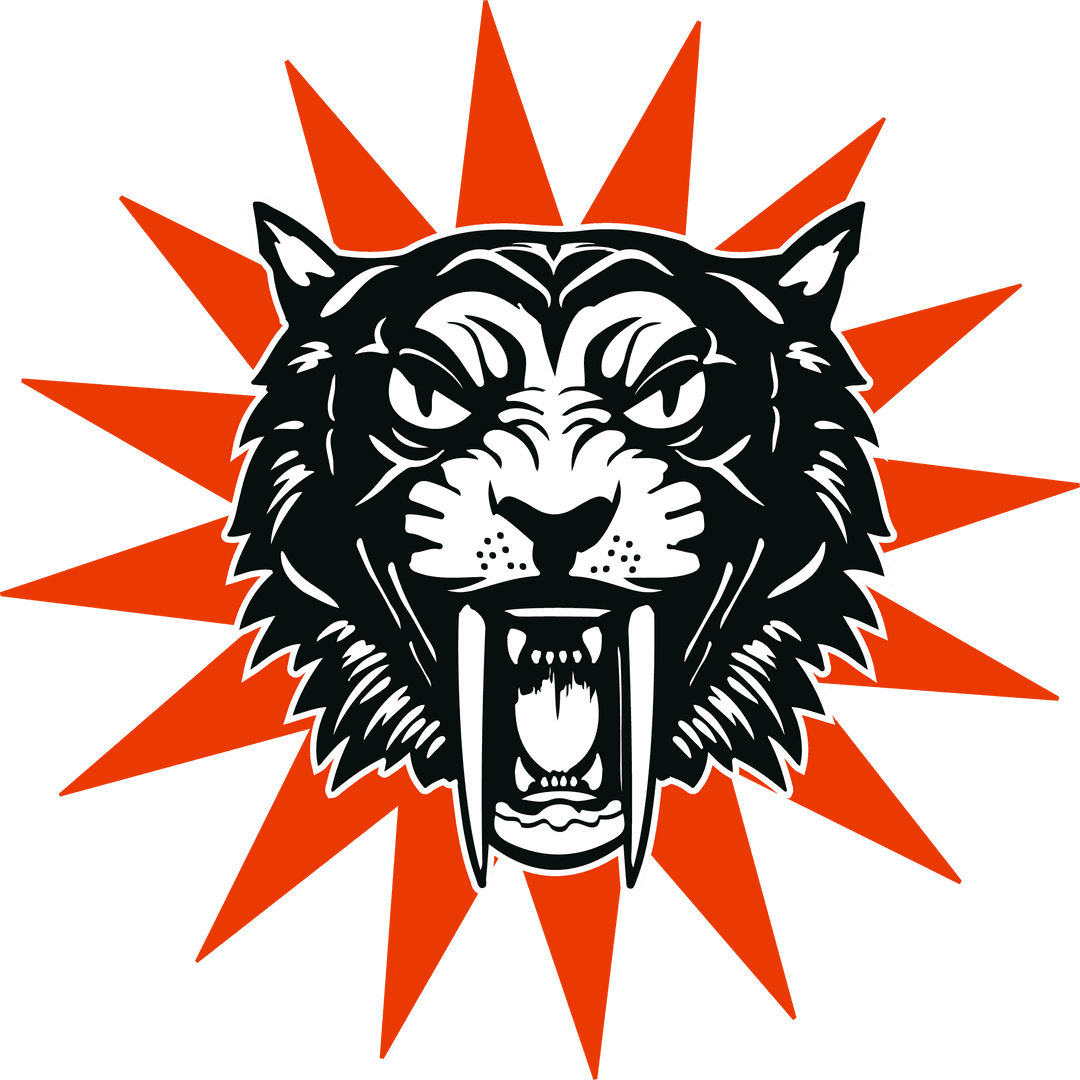 Dynamic Sabertooth Cat Head Burst on Transparent Background