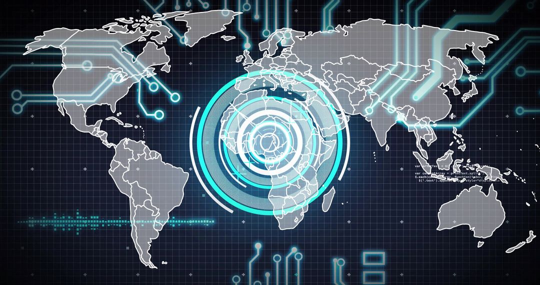 Futuristic Digital Interface Highlighting Africa on World Map