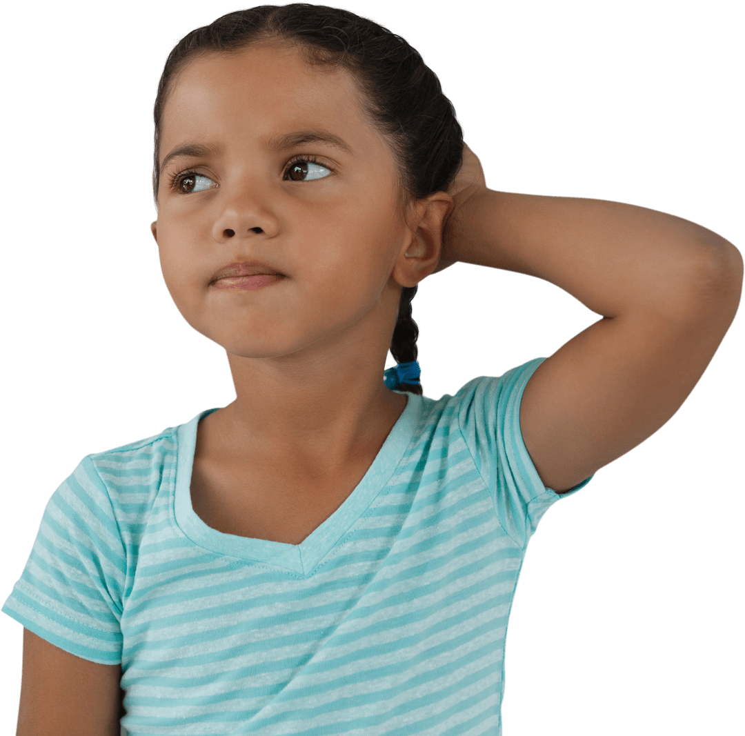 Transparent Background of Thoughtful Girl Scratching Head