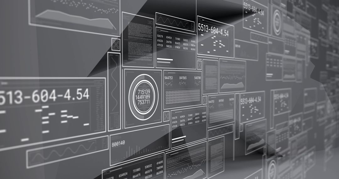 Digital Data Processing on Grey Futuristic Interfaces