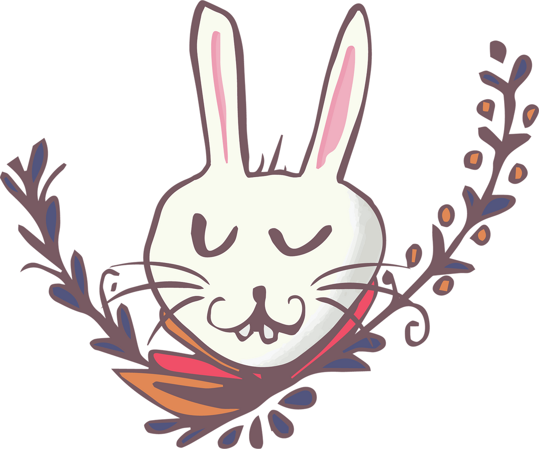 Smiling Cartoon Rabbit with Plant Decor Digital Illustration on Transparent Background - Download Free Stock Images Pikwizard.com