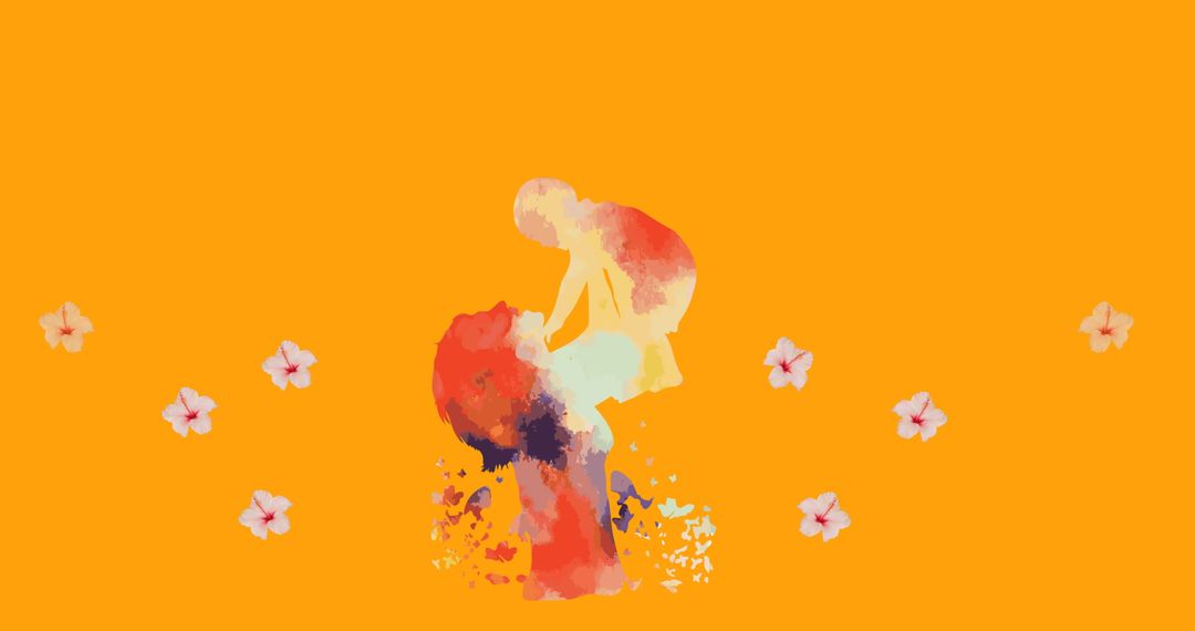 Abstract Floral Pattern on Bright Orange Background