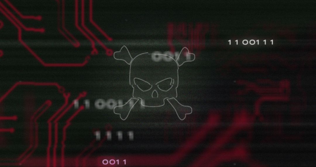 Digital Interference with Skull and Crossbones on Circuit Background