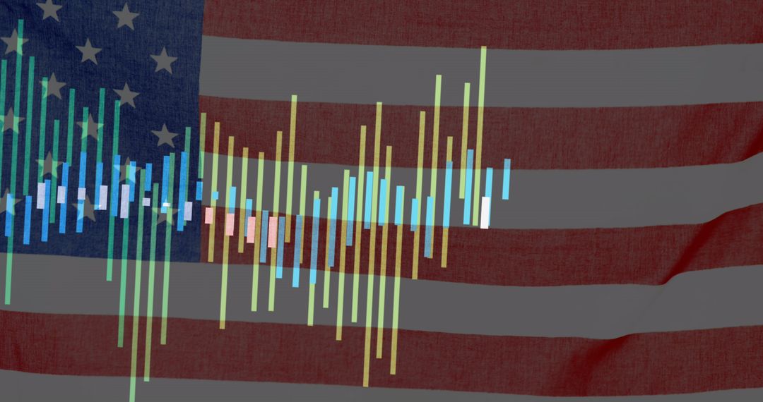 Digital Data Streams Overlaid on American Flag
