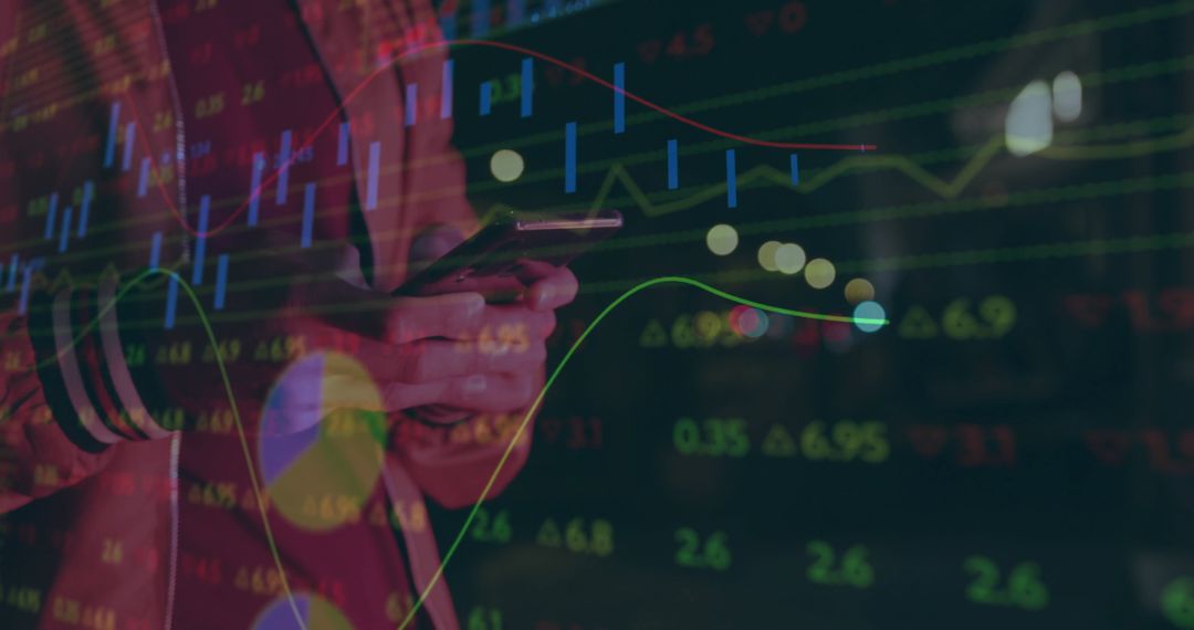 Businessman Analyzing Financial Data on Smartphone in Dynamic Urban Background