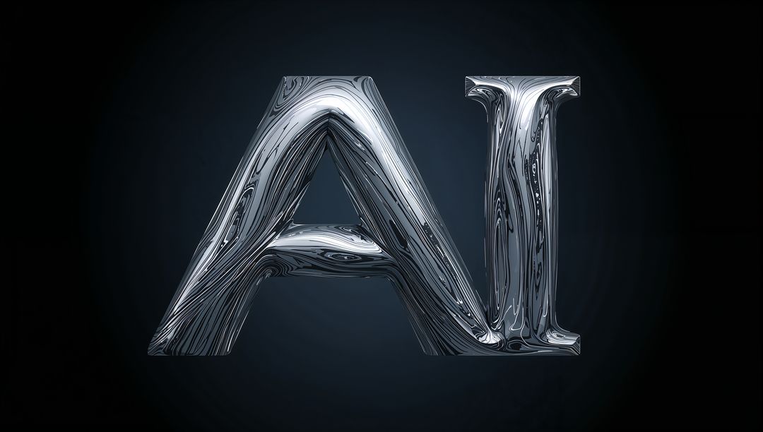 Chrome AI Letters with Marbled Swirl Reflective Metal Typography and Studio-Light Halo