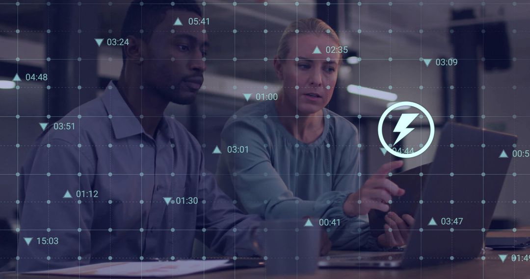 Diverse Team Collaborating with Data Network Overlay