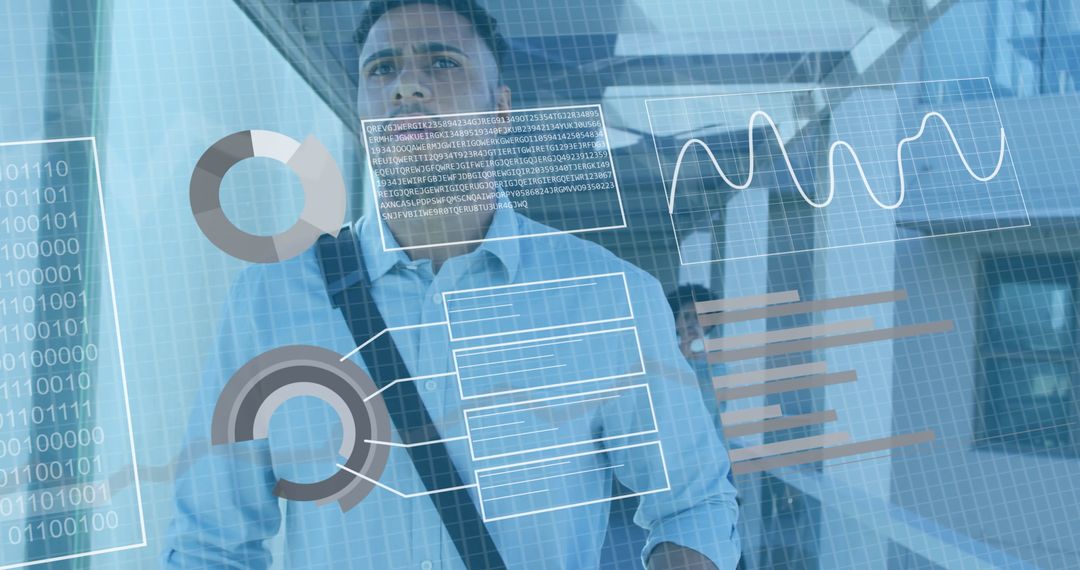 Businessman Analyzing Data Interface in Modern Office Environment