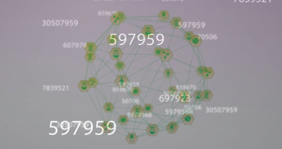 Digital Network Interface with Icons and Data Nodes