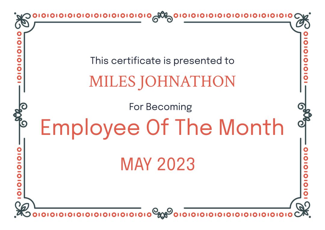 Employee of the Month Certificate with Red and Green Decorative Border - Download Free Stock Templates Pikwizard.com