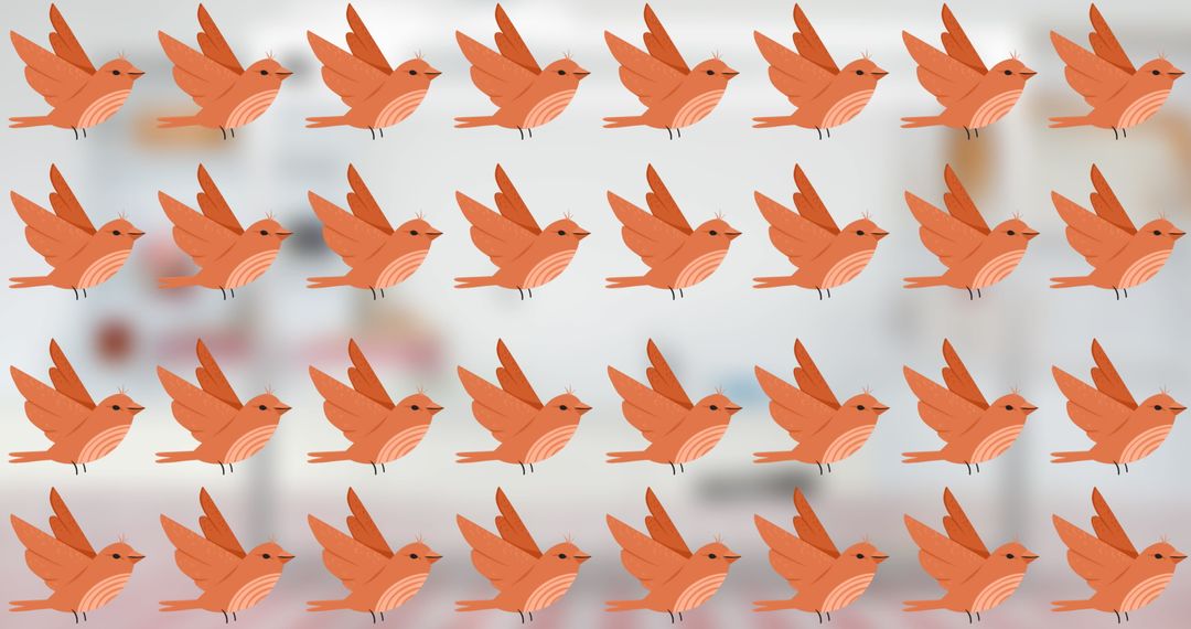 Orange Bird Pattern Over Blurred Background Creating Seamless Design