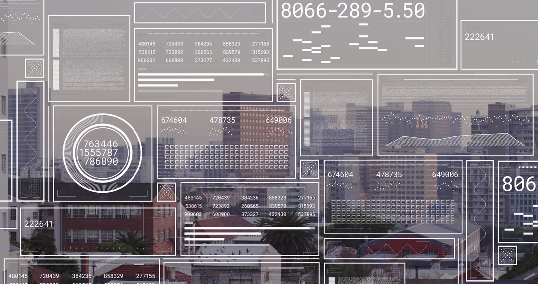 Financial Data Processing Overlay on Cityscape