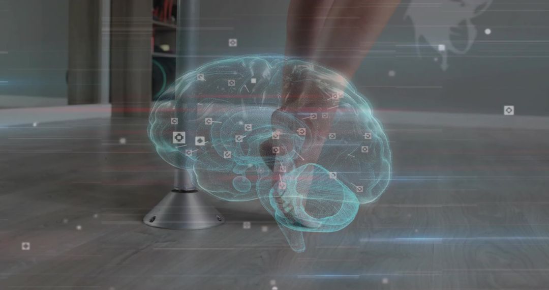 Futuristic 3D Brain Hologram Concept in Modern Studio