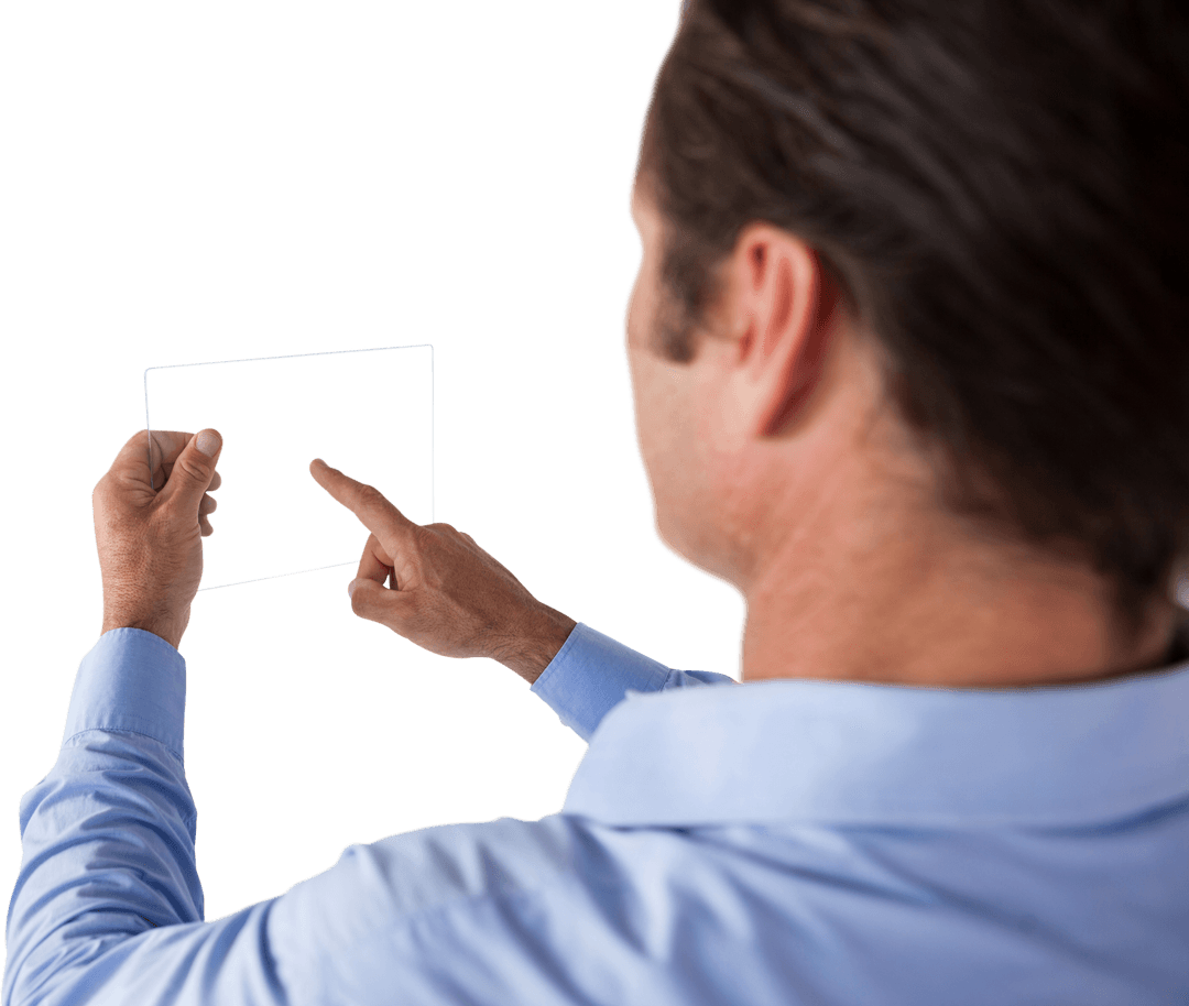 Businessman Interacting with Transparent Glass Interface Concept