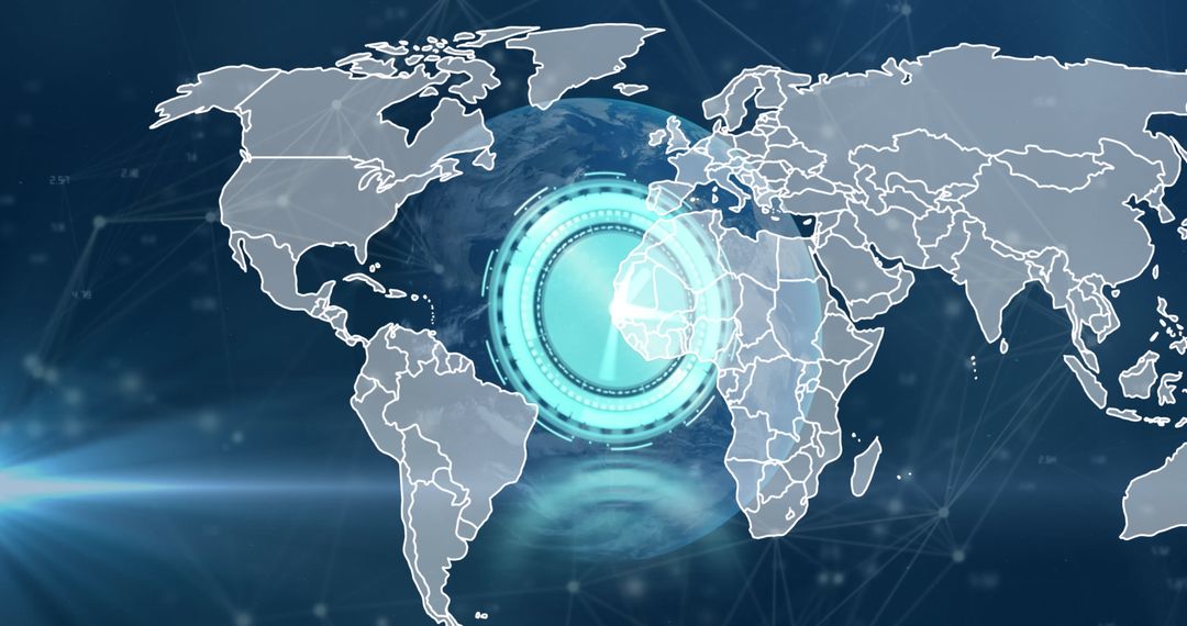 Global Map and Digital Network Connections on Technology Background