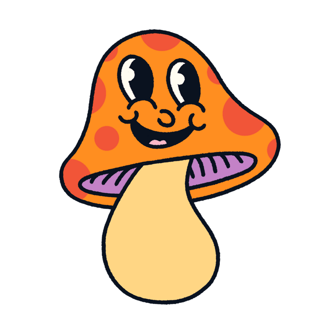 Whimsical Orange Spotted Cartoon Mushroom Character