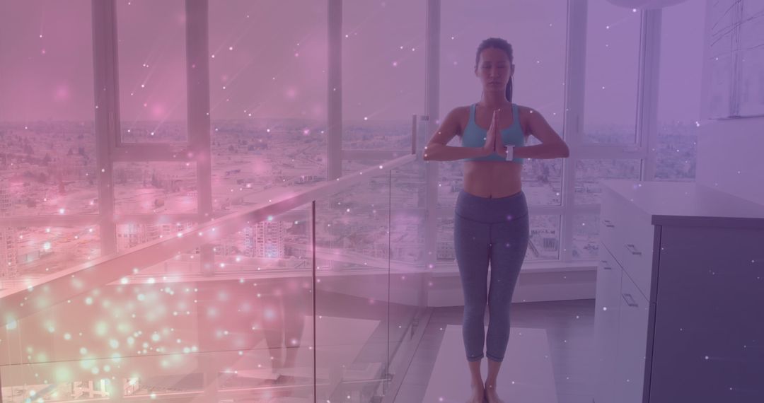 Peaceful Meditation at Home: Ethereal Atmosphere by a Bright City View