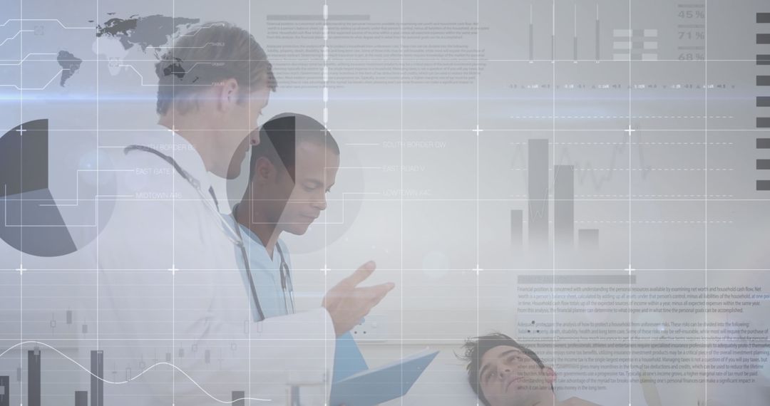 Futuristic Healthcare: Doctors Analyzing Medical Data with Patient
