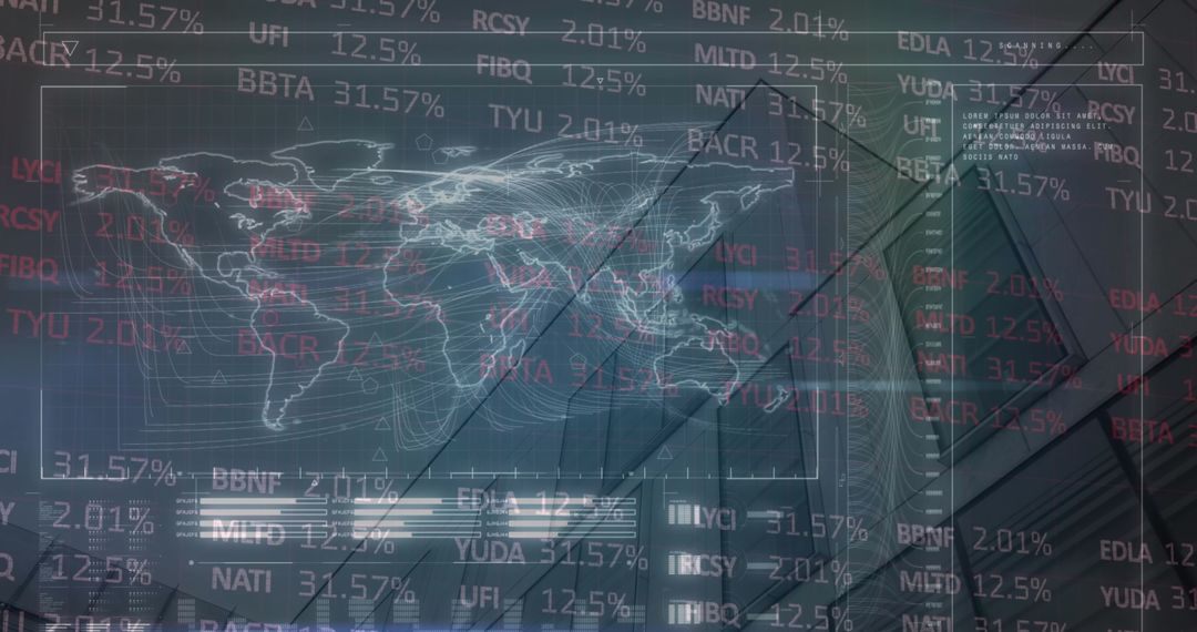 Global Digital Business Data with Futuristic Grid Overlay